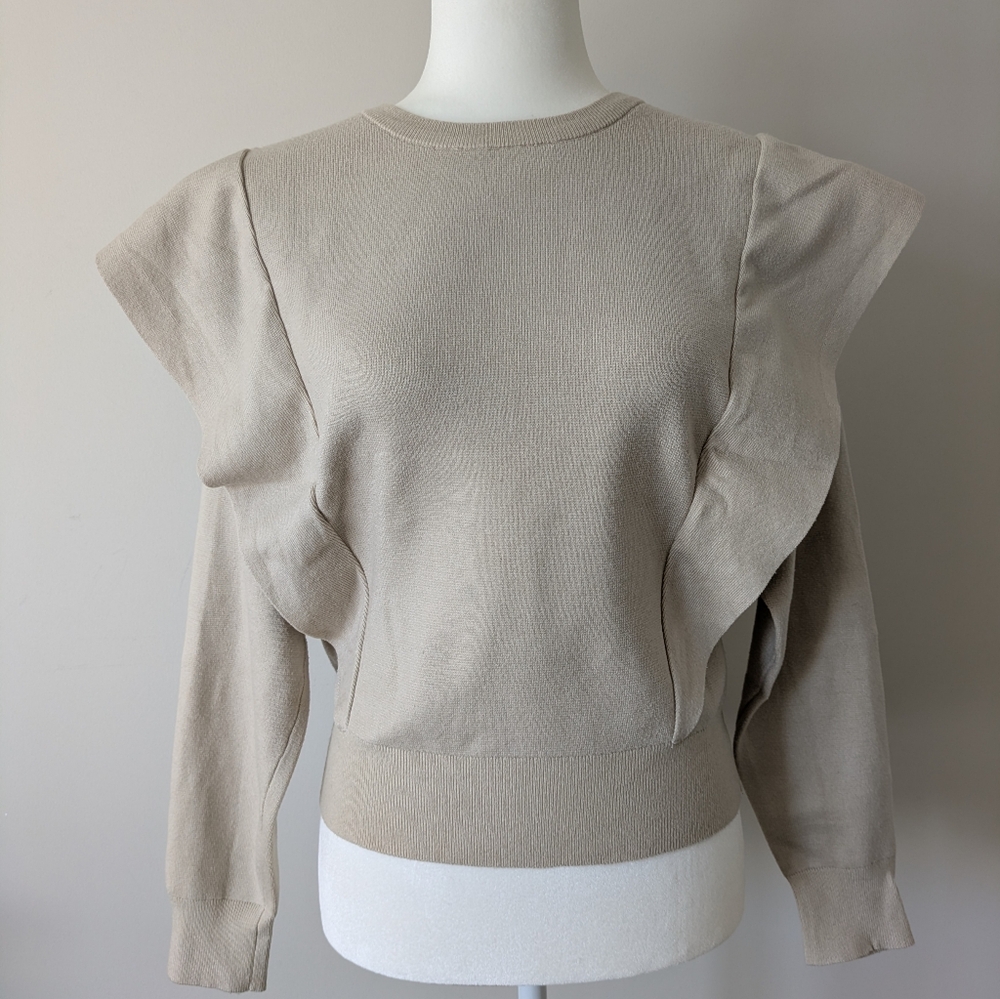 Beige Ruffle Sleeve Sweater